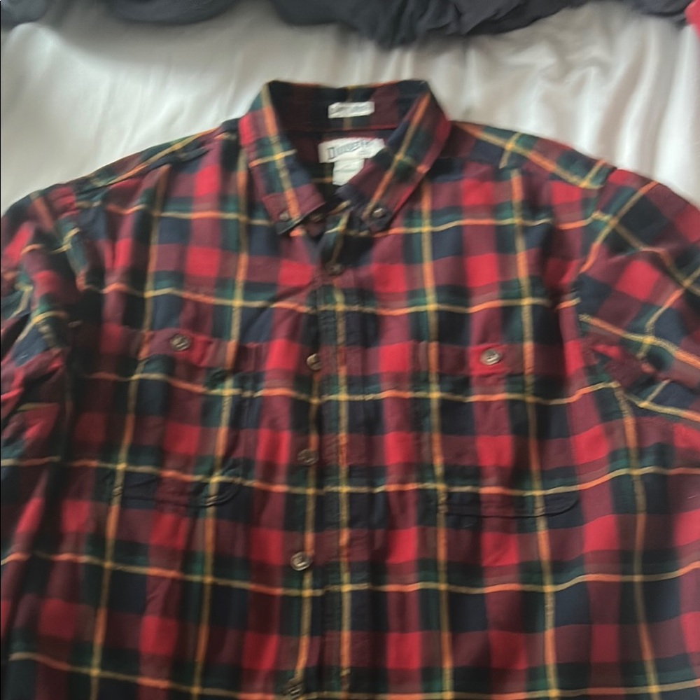 Duluth Trading Co Red and Blue Casual Button Down Shirt